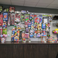 Toys and games at the arcade prize counter at The Fun Lab in Blaine, MN