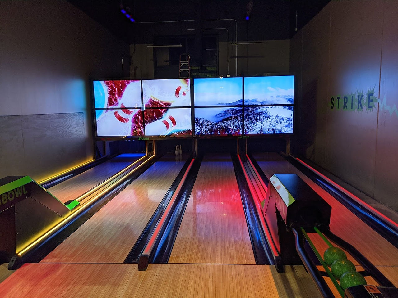 bowling lanes at the fun lab