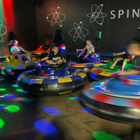 Spin Zone bumper cars in motion at The Fun Lab in Blaine, MN